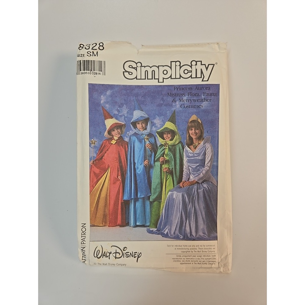 Simplicity 8328 Disney Sleeping Beauty Princess Fairies Pattern Size Small 10/12